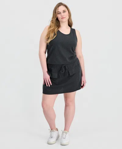 Full Circle Trends Trendy Plus Size Ribbed Knit Sleeveless Top & Skort Set In Black