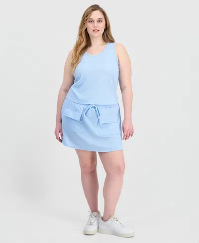 Full Circle Trends Trendy Plus Size Ribbed Knit Sleeveless Top & Skort Set In Blue
