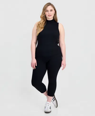 Full Circle Trends Trendy Plus Size Ribbed Mock Neck Top & Pants Set In Black