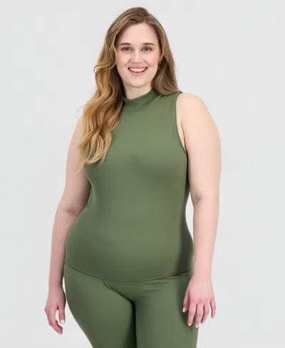 Full Circle Trends Trendy Plus Size Ribbed Mock Neck Top & Pants Set In Green
