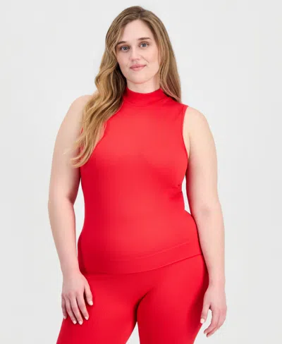 Full Circle Trends Trendy Plus Size Ribbed Mock Neck Top & Pants Set In Red