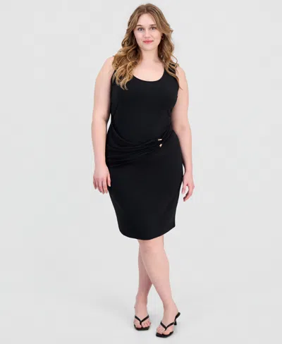 Full Circle Trends Trendy Plus Size Sash-belt Bodycon Dress In Black