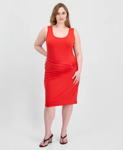 Full Circle Trends Trendy Plus Size Sash-belt Bodycon Dress In Red
