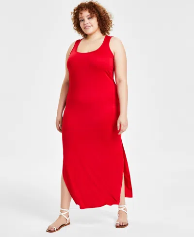 Full Circle Trends Trendy Plus Size Scoop-neck Sleeveless Maxi Dress In Salsa