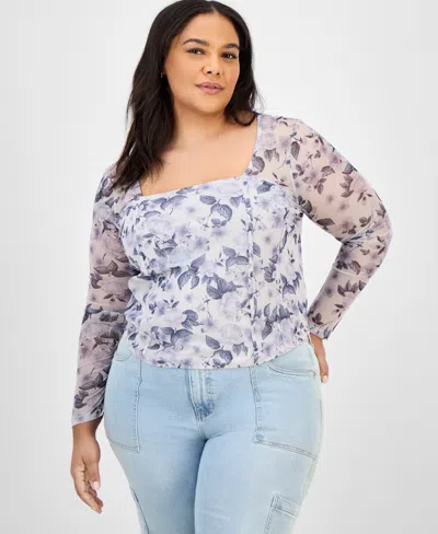 Full Circle Trends Trendy Plus Size Square-neck Floral-print Top
