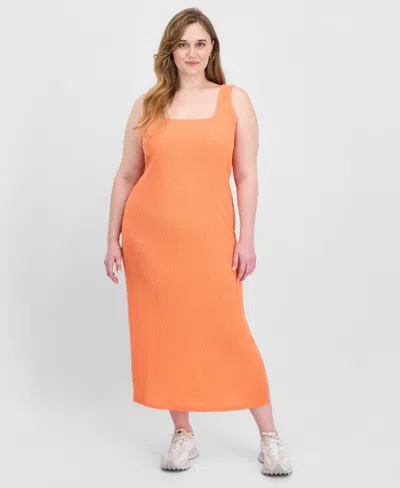 Full Circle Trends Trendy Plus Size Square-neck Maxi Dress In Orange