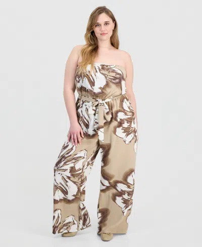 Full Circle Trends Trendy Plus Size Strapless Jumpsuit In Multi