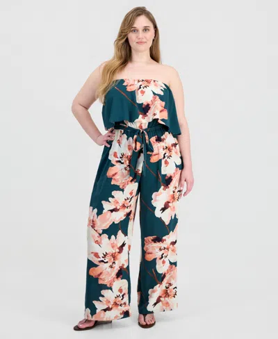 Full Circle Trends Trendy Plus Size Strapless Jumpsuit In Green