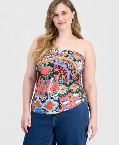 Full Circle Trends Trendy Plus Size Strapless Ruched Tube Top In Multi