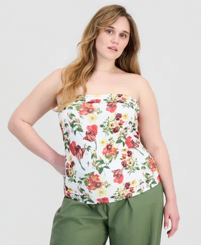 Full Circle Trends Trendy Plus Size Strapless Ruched Tube Top In Multi