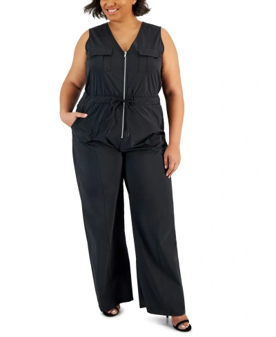 Full Circle Trends Trendy Plus Size Utility Jumpsuit In Black Beau