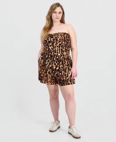 Full Circle Trends Trendy Plus Size Yummy Strapless Romper In Animal Print