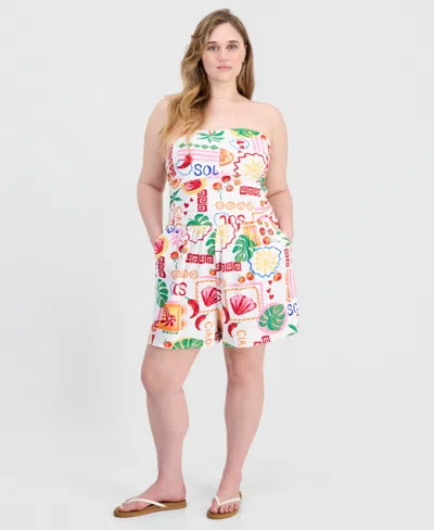 Full Circle Trends Trendy Plus Size Yummy Strapless Romper In Multi