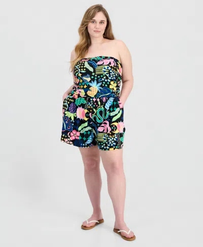 Full Circle Trends Trendy Plus Size Yummy Strapless Romper In Multi