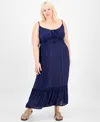 Full Circle Trends Trendy Plus Tie-front Maxi Dress In Blue