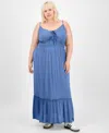 Full Circle Trends Trendy Plus Tie-front Maxi Dress In Blue