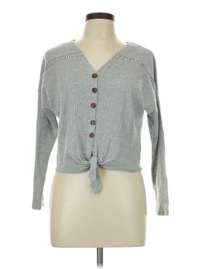 Pre-owned Full Circle Trends With Love Long Sleeve Top Gray Tie Neck Tops