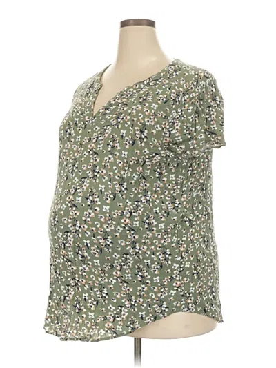 Pre-owned Full Moon Maternity Short Sleeve Blouse In Green