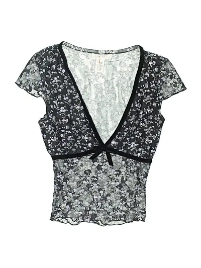 Pre-owned Full Tilt Short Sleeve Top Black Plunge Neckline Tops