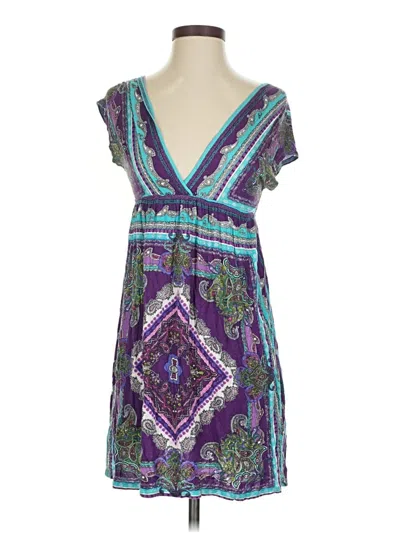 Pre-owned Full Tilt Short Sleeve Top Purple Plunge Neckline Tops