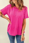 Full Time Purchase Casual Plain Crew Neck Tee In Rose In Multi