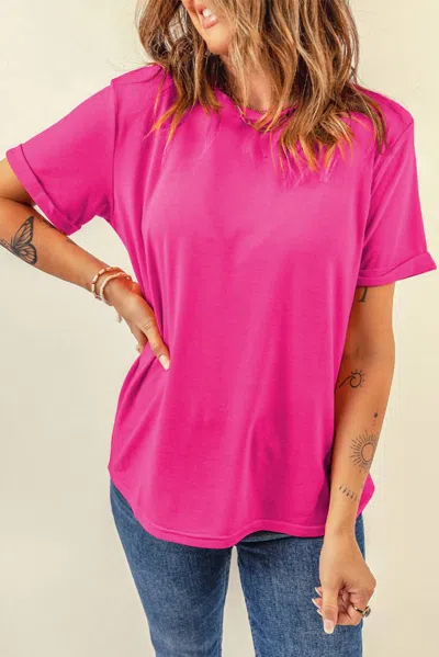 Full Time Purchase Casual Plain Crew Neck Tee In Rose In Multi