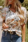 Full Time Purchase Leopard Floral Print Blouse In Gold In Gold