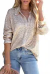Full Time Purchase Luxe Sequin Collared Buttoned Shirt In Gold In Gold