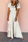 Full Time Purchase Women's Boho Floral Smocked Jumpsuit In White In White