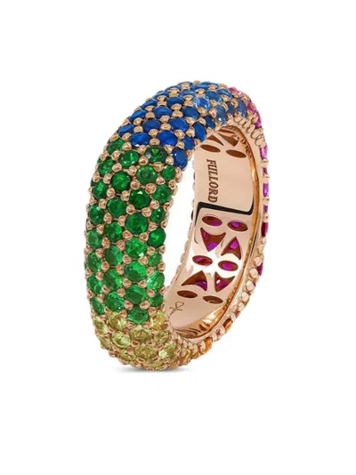 Fullord 18k Rose Gold Full Pave Rainbow Sapphire Ghost Ring In Multi