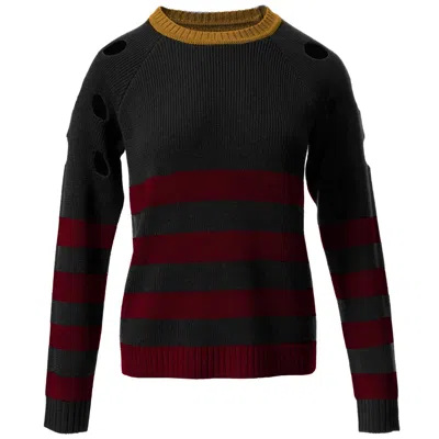 Fully Fashioning Women's Black / Red  Brooke Sweater - Ruby & Black In Black/red