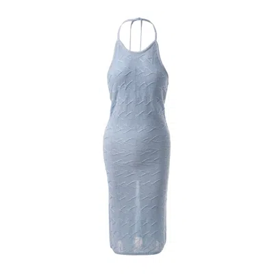 Fully Fashioning Women's Blue Cassie Jacquard Knit Halter Dress