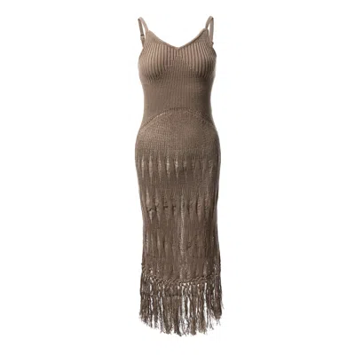 Fully Fashioning Women's Brown  Venus Floating Knit Dress - Khaki