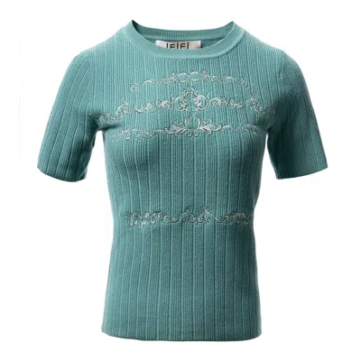 Fully Fashioning Women's  Billy Sweater Short Sleeve Knit Top - Green