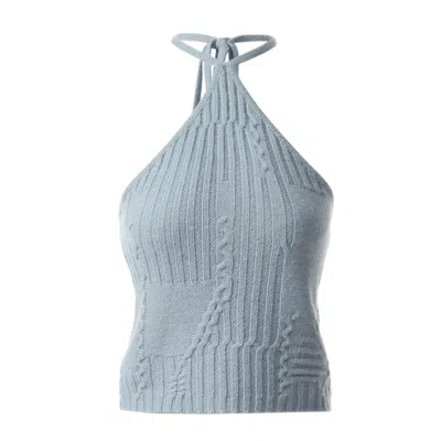 Fully Fashioning Women's  Blue Freya Cable Wool Knit Halter Top
