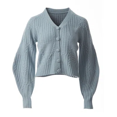 Fully Fashioning Women's  Blue Freyja Cable Wool Knit Cardigan In Gray