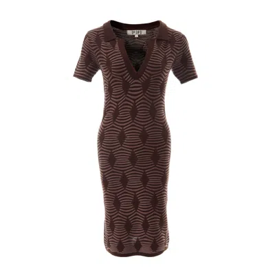 Fully Fashioning Women's  Lisette Geometric Pattern Polo Dress - Brown