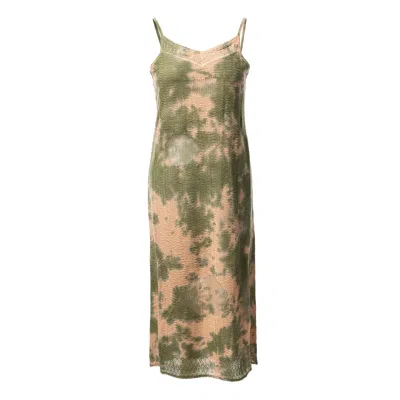 Fully Fashioning Women's  Zelda Floating Stitch Midi Dress - Green Tie Dye