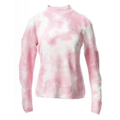 Fully Fashioning Women's  Zella Floating Stitch Sweater Knit Top - Pink & White Tie Dye In Pink/white
