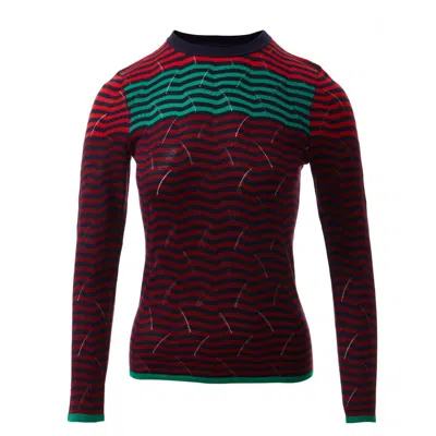 Fully Fashioning Women's Green / Black / Red  Mia Transfer Stitch Colour Blocking Sweater Knit Top - In Green/black/red