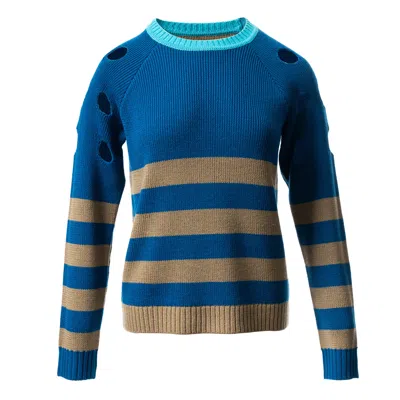 Fully Fashioning Women's Green / Blue  Brooke Sweater - Blue Khaki & Green In Green/blue