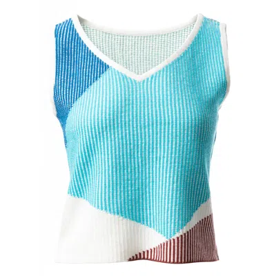 Fully Fashioning India Knit Vest In Green/blue/white
