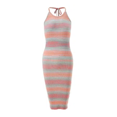 Fully Fashioning Women's Pink / Purple  Andrea Space Dye Yarn Knit Halter Midi Dress - Aqua Blue Rose In Pink/purple