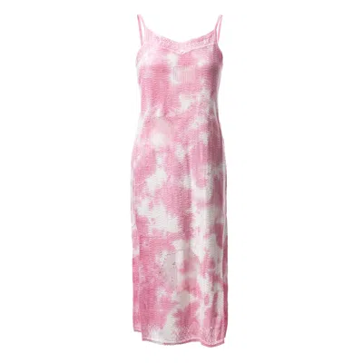 Fully Fashioning Women's Pink / Purple  Zelda Floating Stitch Midi Dress - Pink Tie Dye In Pink/purple