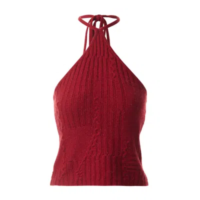 Fully Fashioning Women's Red  Ruby Freya Cable Wool Knit Halter Top