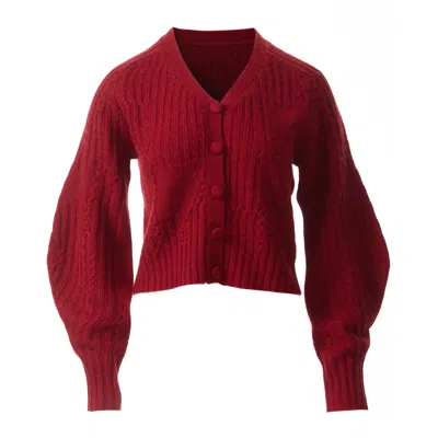 Fully Fashioning Women's Red  Ruby Freyja Cable Wool Knit Cardigan