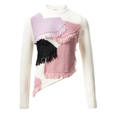 Fully Fashioning Women's White / Pink / Purple  Hope Colour Block Knit Top - Pink & Ivory In White/pink/purple