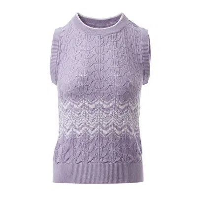 Fully Fashioning Women's White / Pink / Purple  Mahalia Crochet Knit Vest - Lilac & White In White/pink/purple