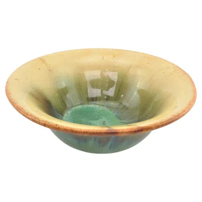 Pre-owned Fulper Pottery Antique Fulper Art Pottery Bowl With Blue, Green & Turquoise Glaze