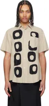 Fumito Ganryu Beige Pattern Patchwork Linen Shirt In Ecru X Black